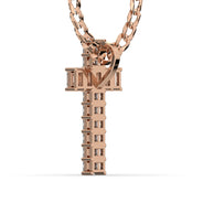 Men's Emerald Cut VVS Lab Diamond Customizable Rose Gold Cross Necklace Pendant