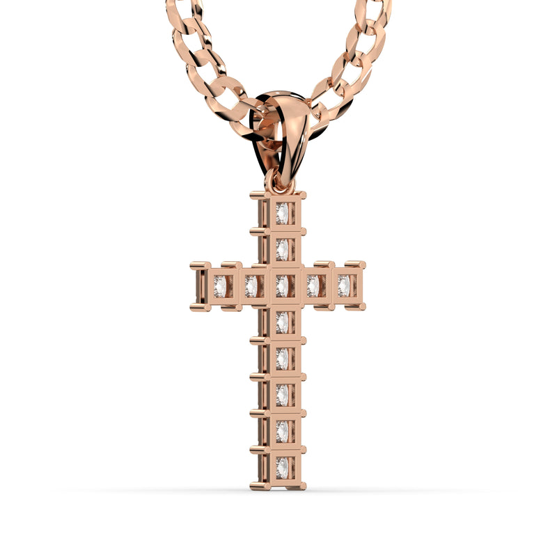 Men's VVS Princess Lab Diamond Customizable Rose Gold Cross Necklace Pendant