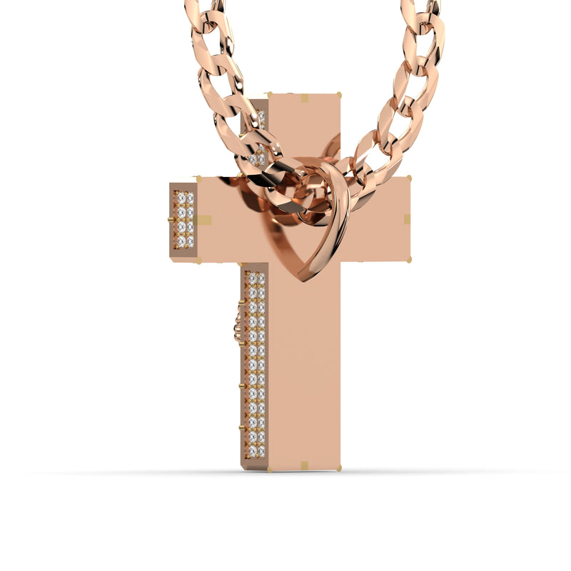 Men's VVS Lab Emerald Cut Diamond Customizable Rose Gold Cross Necklace Pendant