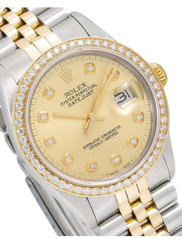 Rolex DateJust 16013| 36MM | Diamond Champagne Dial | Two Tone | 10KT Diamond bezel Jubile Band Box & Appraisal Papers