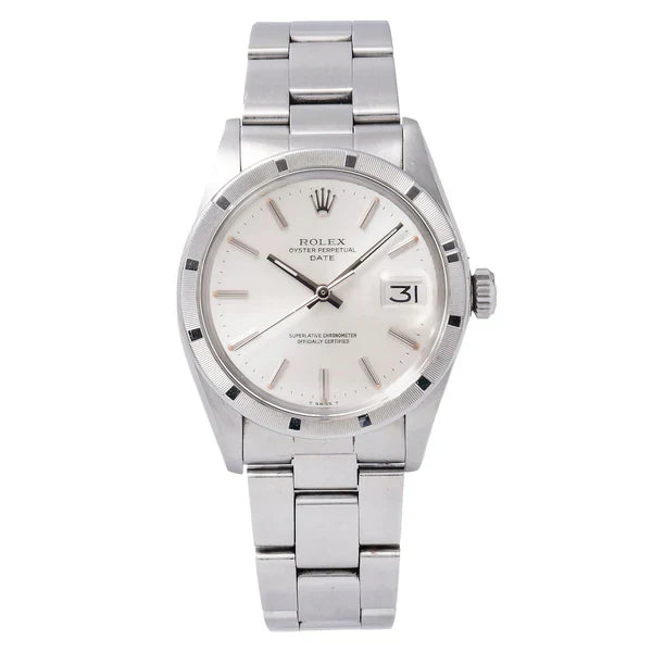 Rolex Oyster Perpetual Date 1500 34MM Silver Dial With Stainless Steel Engine Turned Bezel
