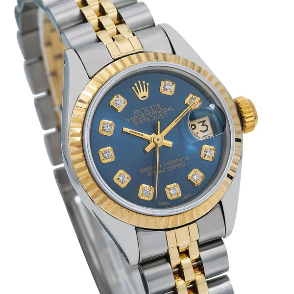 Rolex Datejust Diamond Watch 6917 26mm Blue Diamond Dial With Two Tone Jubilee Bracelet
