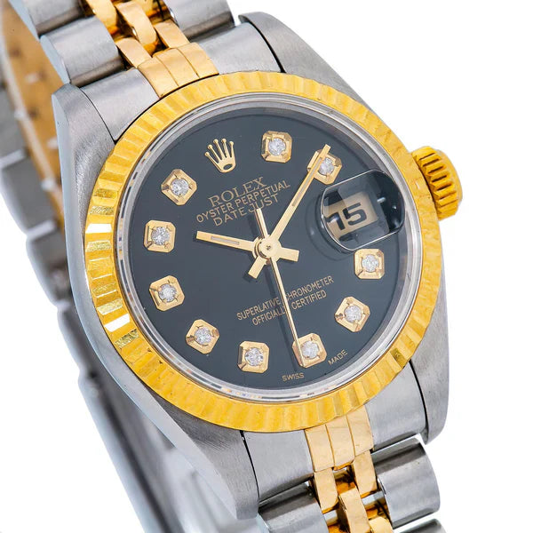 Rolex Lady-Datejust 69173 26MM Black Diamond Dial With Two Tone Jubilee Bracelet