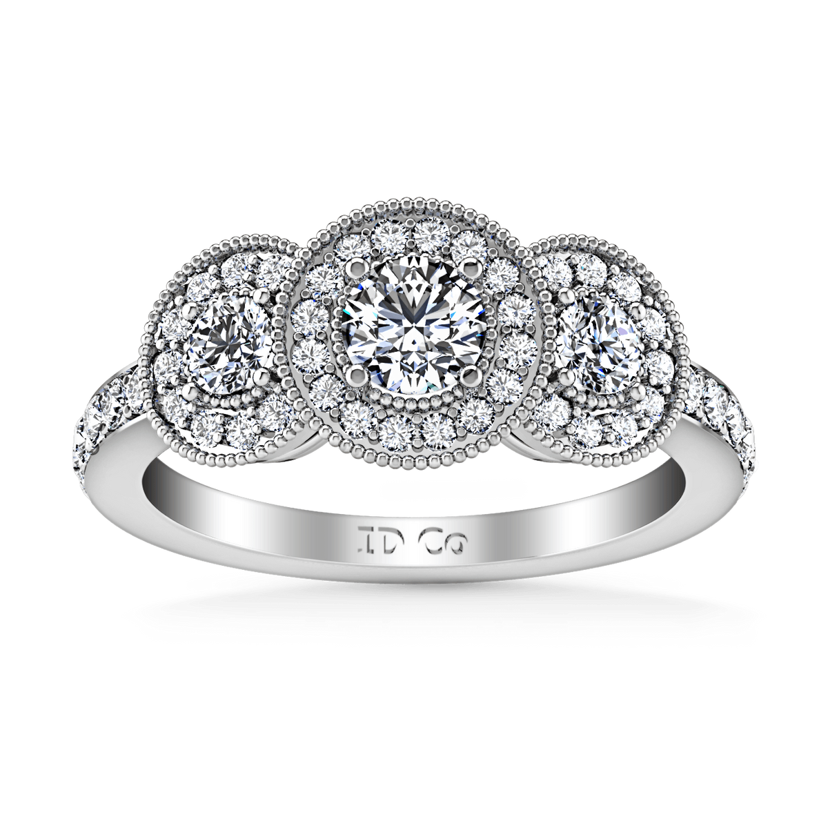 Round Diamond Three Stone Engagement Ring Giselle 14K White Gold