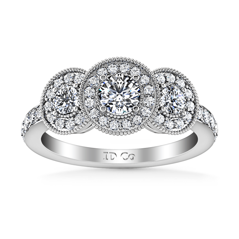 Round Diamond Three Stone Engagement Ring Giselle 14K White Gold