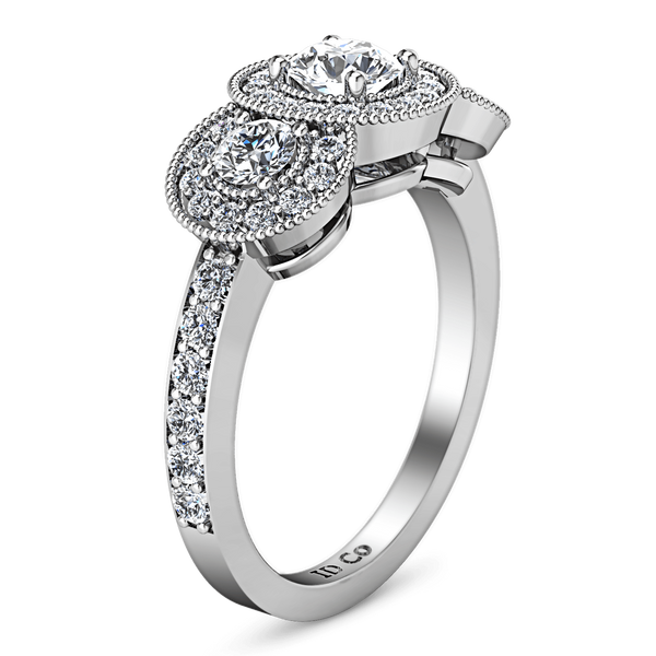 Round Diamond Three Stone Engagement Ring Giselle 14K White Gold