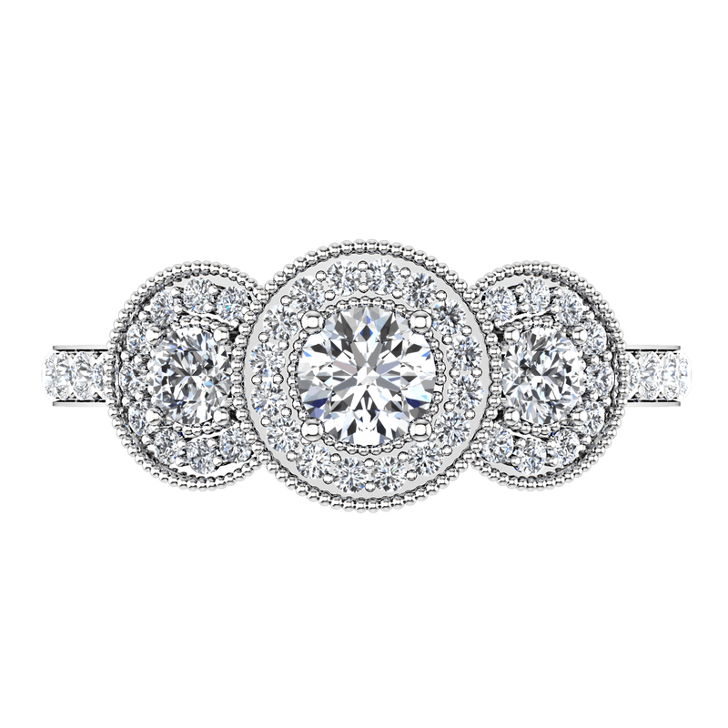 Round Diamond Three Stone Engagement Ring Giselle 14K White Gold