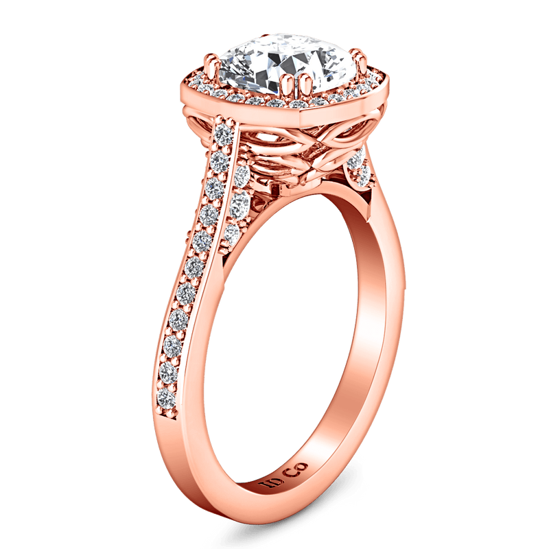 Halo Diamond Cushion Cut Engagement Ring Coco 14K Rose Gold
