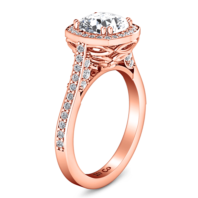 Halo Diamond Cushion Cut Engagement Ring Coco 14K Rose Gold