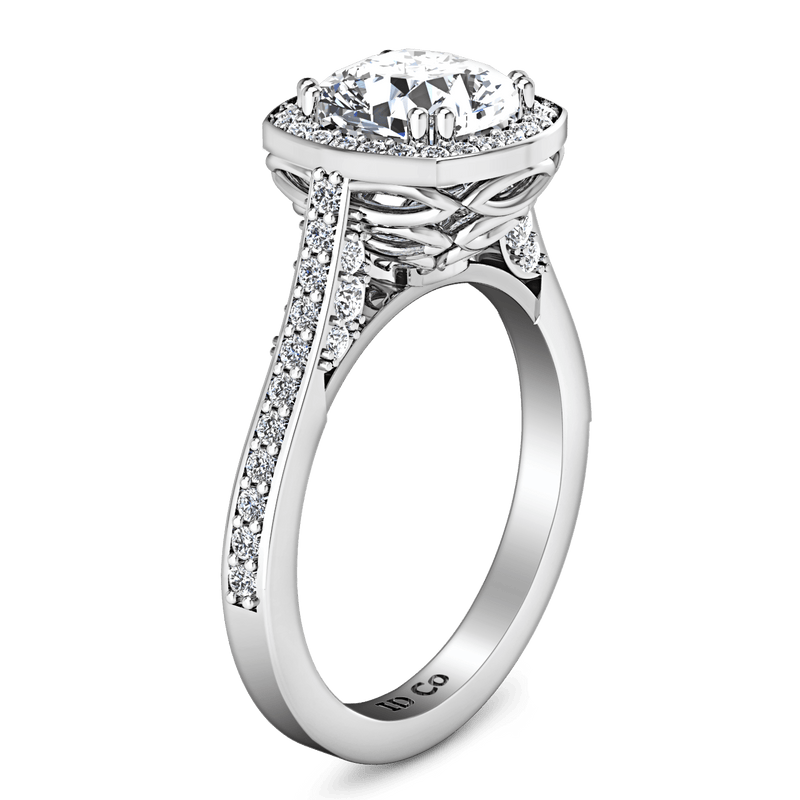 Halo Cushion Cut Diamond Engagement Ring Coco 14K White Gold