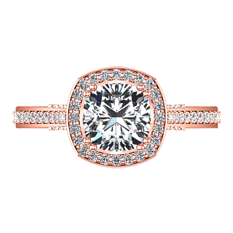 Halo Diamond Cushion Cut Engagement Ring Coco 14K Rose Gold