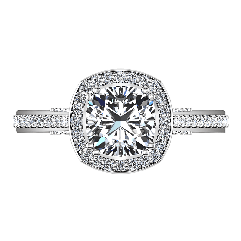 Halo Cushion Cut Diamond Engagement Ring Coco 14K White Gold