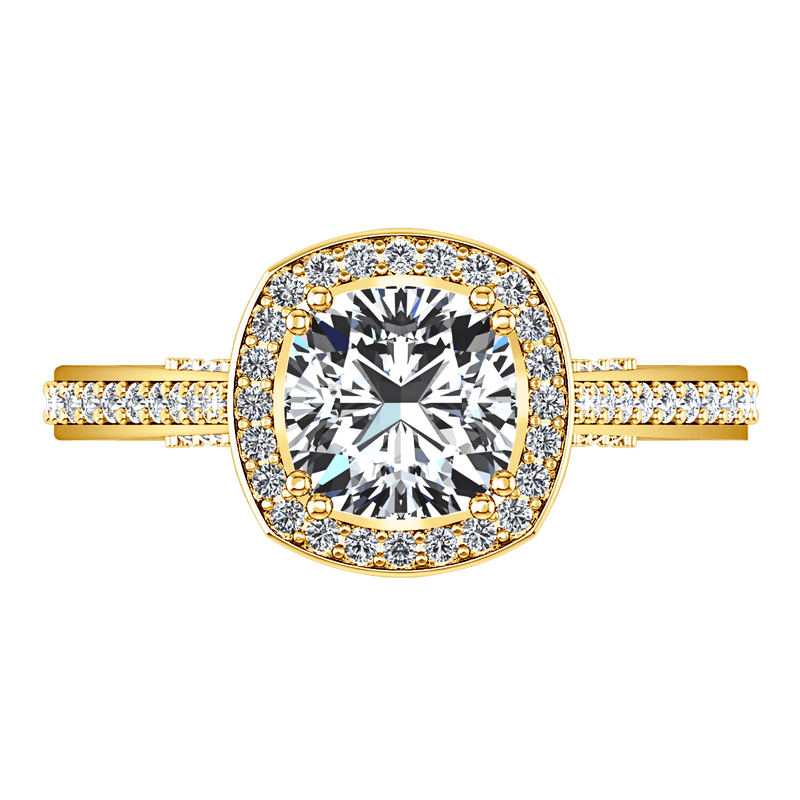 Halo Diamond Cushion Cut Engagement Ring Coco 14K Yellow Gold