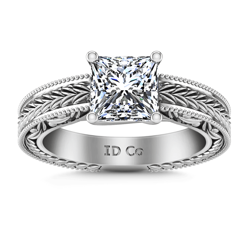 Solitaire Princess Cut Diamond Engagement Ring Rowan 14K White Gold