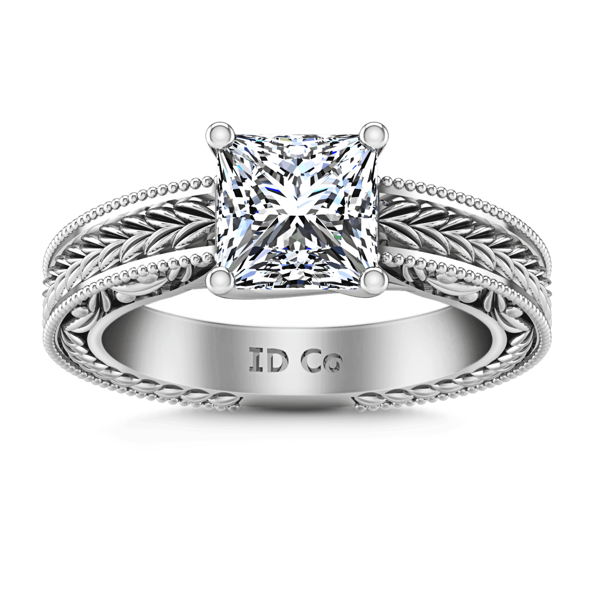 Solitaire Princess Cut Diamond Engagement Ring Rowan 14K White Gold