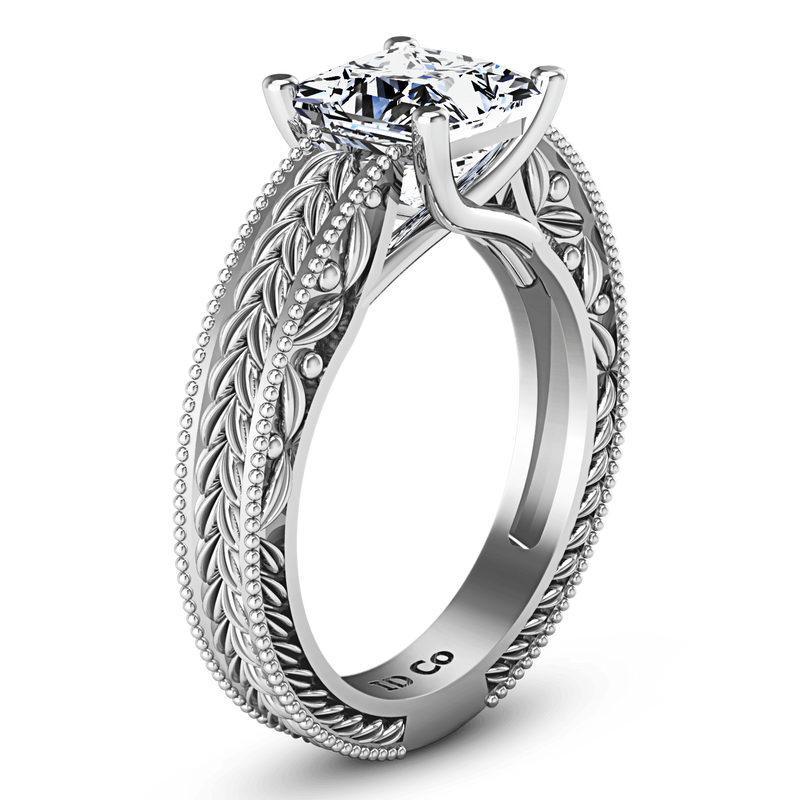 Solitaire Princess Cut Diamond Engagement Ring Rowan 14K White Gold