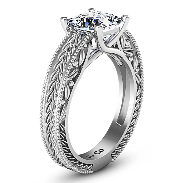 Solitaire Princess Cut Diamond Engagement Ring Rowan 14K White Gold