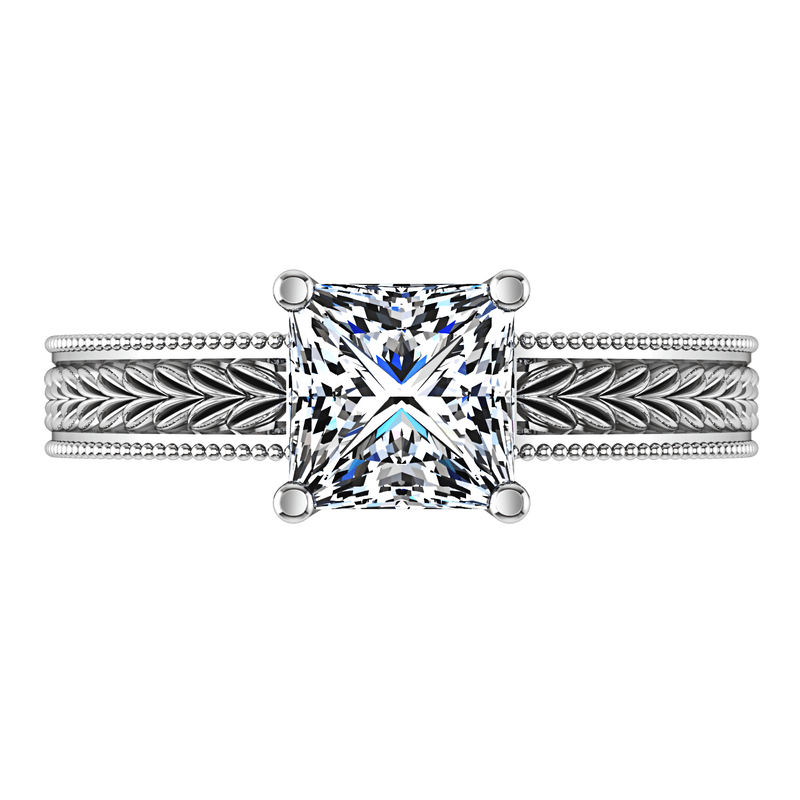 Solitaire Princess Cut Diamond Engagement Ring Rowan 14K White Gold