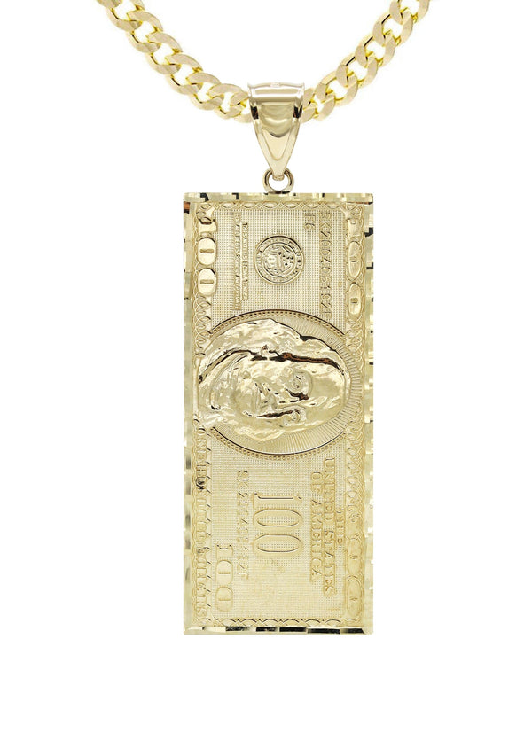10K Yellow Gold100 Dollar Bill Necklace | Appx. 16.9 Grams