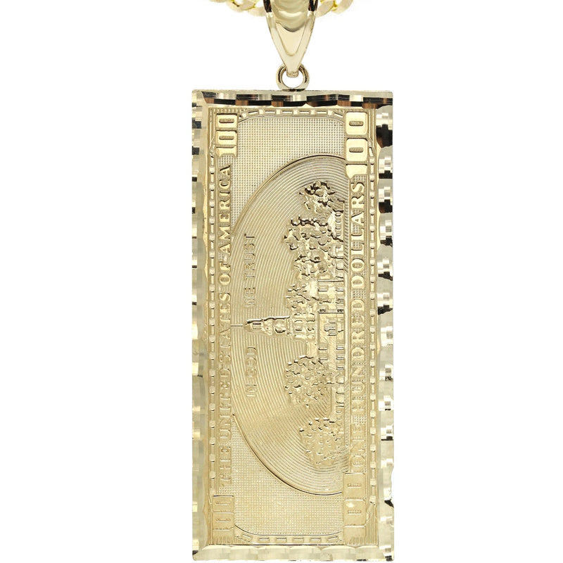 10K Yellow Gold100 Dollar Bill Necklace | Appx. 16.9 Grams