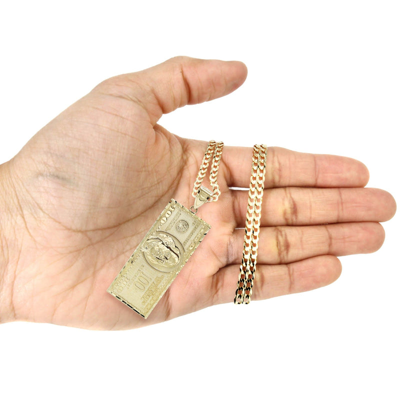 10K Yellow Gold100 Dollar Bill Necklace | Appx. 16.9 Grams