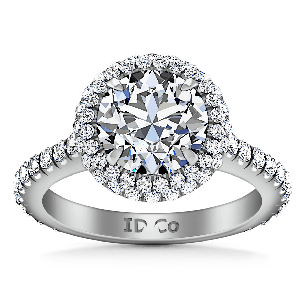 Round Diamond Halo  Engagement Ring Blossom 14K White Gold