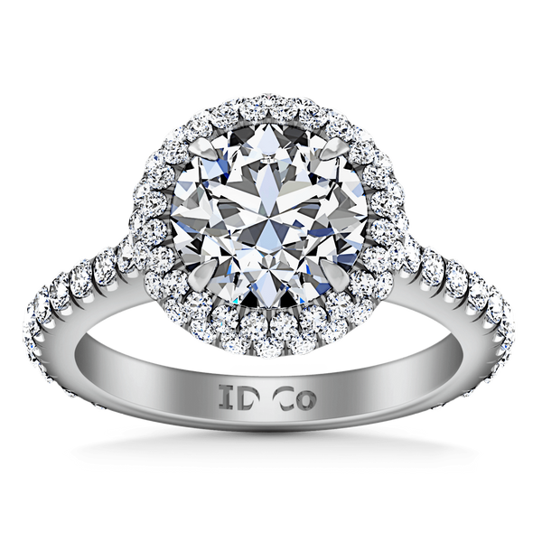Round Diamond Halo  Engagement Ring Blossom 14K White Gold