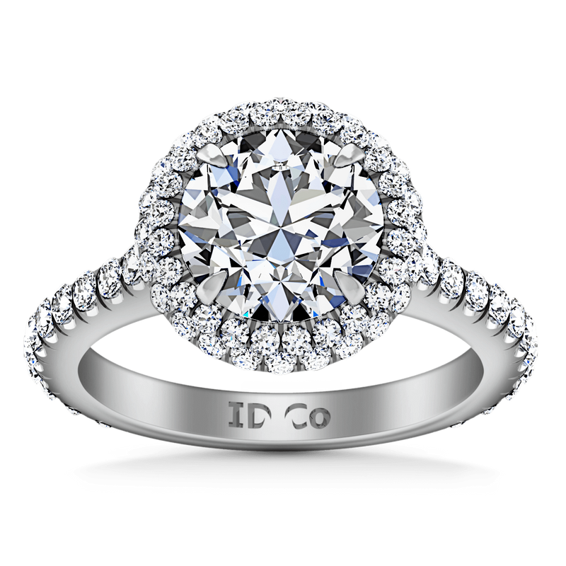 Round Diamond Halo  Engagement Ring Blossom 14K White Gold