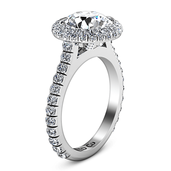 Round Diamond Halo  Engagement Ring Blossom 14K White Gold