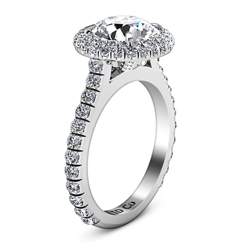 Round Diamond Halo  Engagement Ring Blossom 14K White Gold