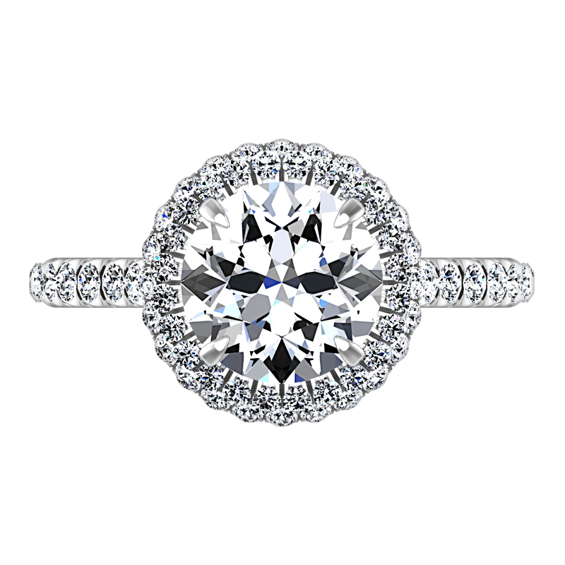 Round Diamond Halo  Engagement Ring Blossom 14K White Gold