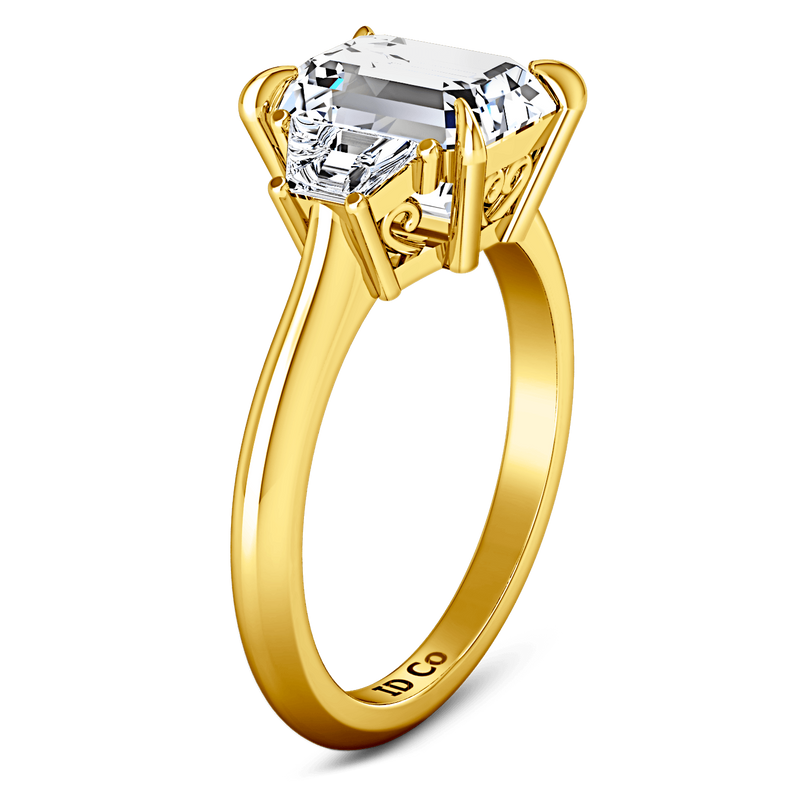 Three Stone Diamond Cushion Cut Engagement Ring Celesse 14K Yellow Gold