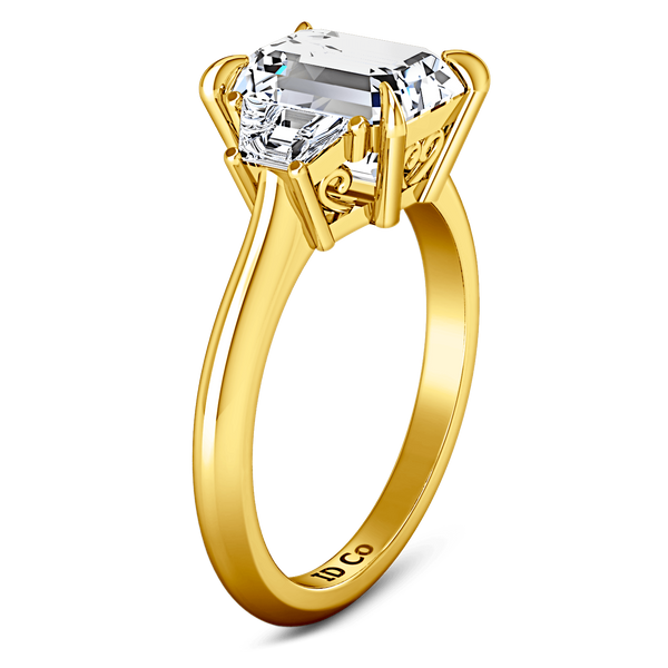 Three Stone Diamond Cushion Cut Engagement Ring Celesse 14K Yellow Gold