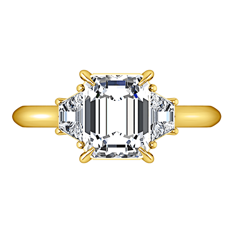 Three Stone Diamond Cushion Cut Engagement Ring Celesse 14K Yellow Gold