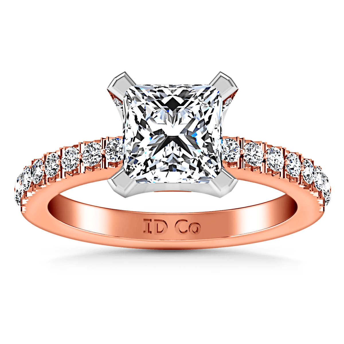 Pave Diamond Princess Cut Engagement Ring Prima 14K Rose Gold