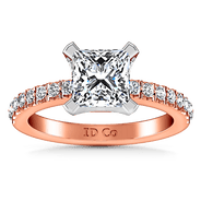 Pave Diamond Princess Cut Engagement Ring Prima 14K Rose Gold