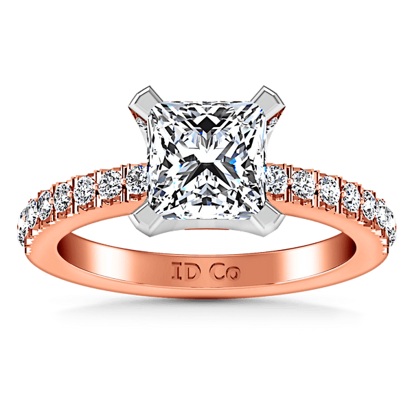 Pave Diamond Princess Cut Engagement Ring Prima 14K Rose Gold