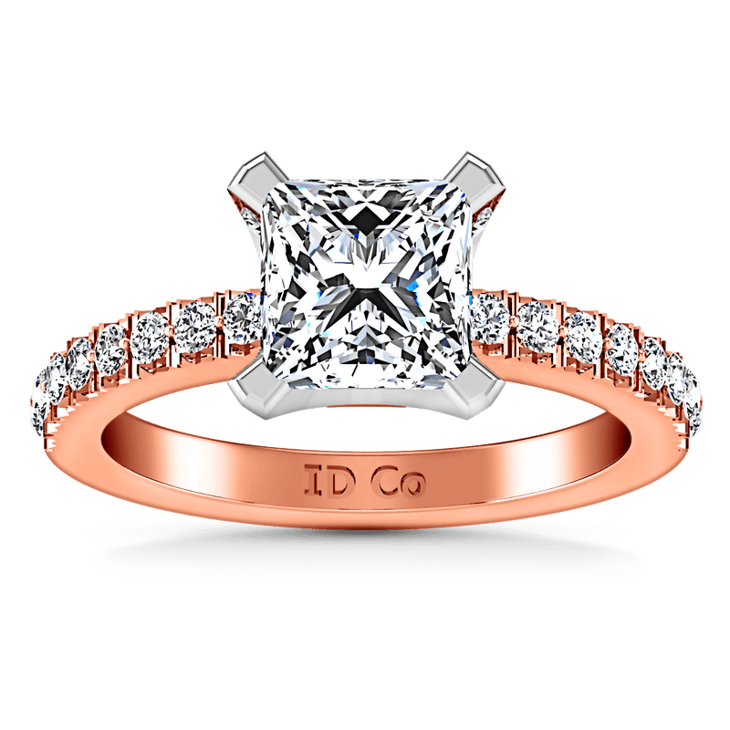 Pave Diamond Princess Cut Engagement Ring Prima 14K Rose Gold