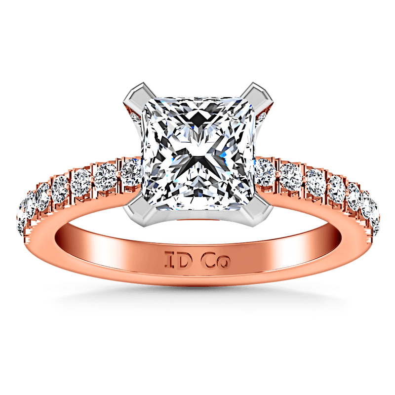 Pave Diamond Princess Cut Engagement Ring Prima 14K Rose Gold