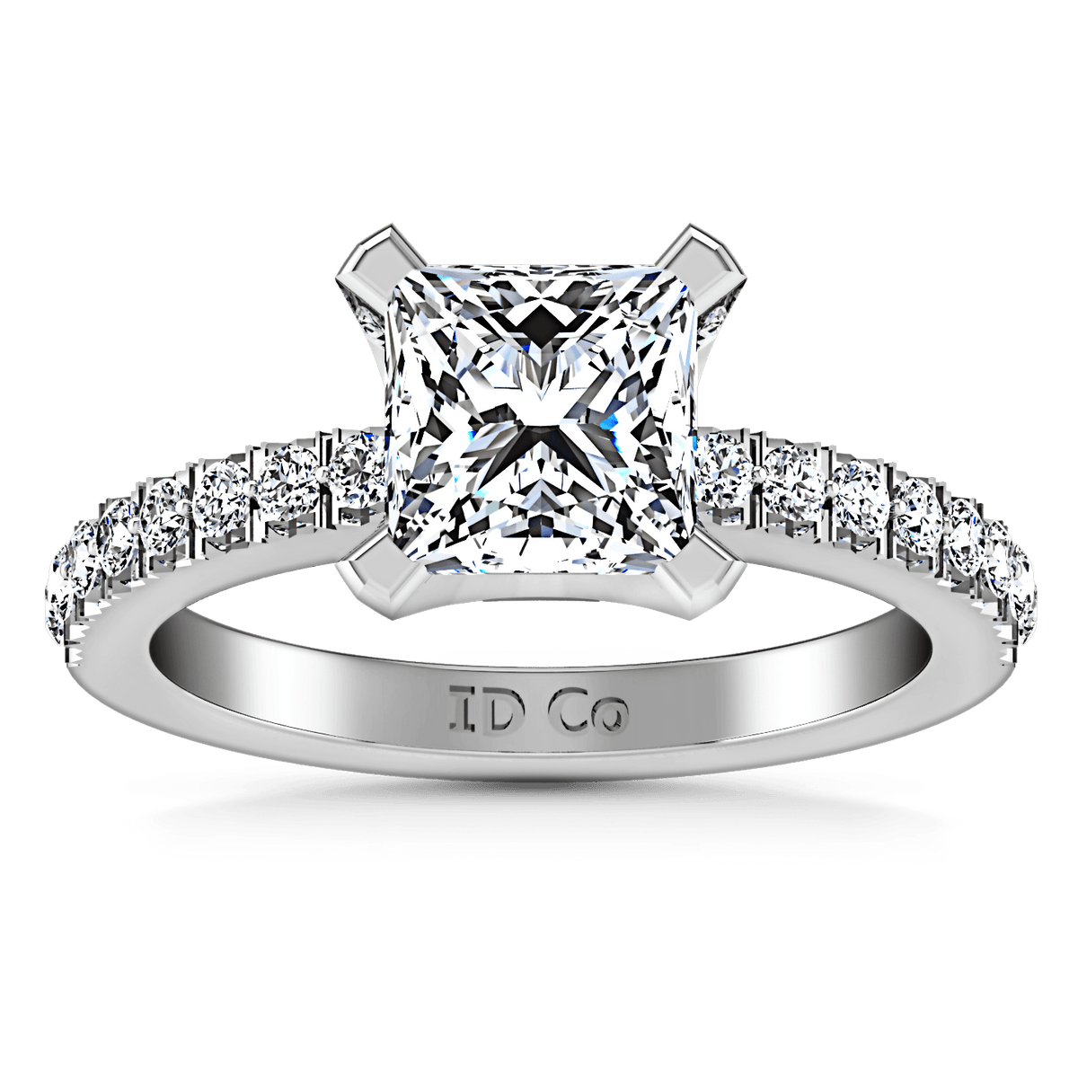 Pave Princess Cut Diamond Engagement Ring Prima 14K White Gold