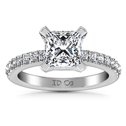 Pave Princess Cut Diamond Engagement Ring Prima 14K White Gold