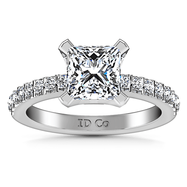 Pave Princess Cut Diamond Engagement Ring Prima 14K White Gold