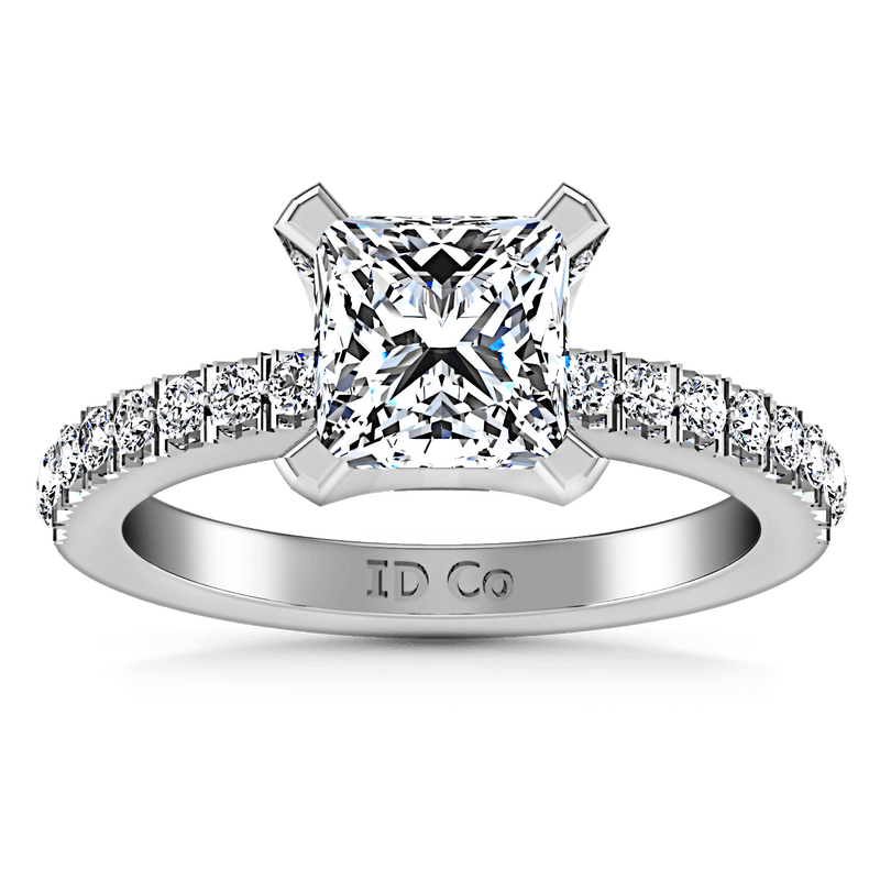Pave Princess Cut Diamond Engagement Ring Prima 14K White Gold