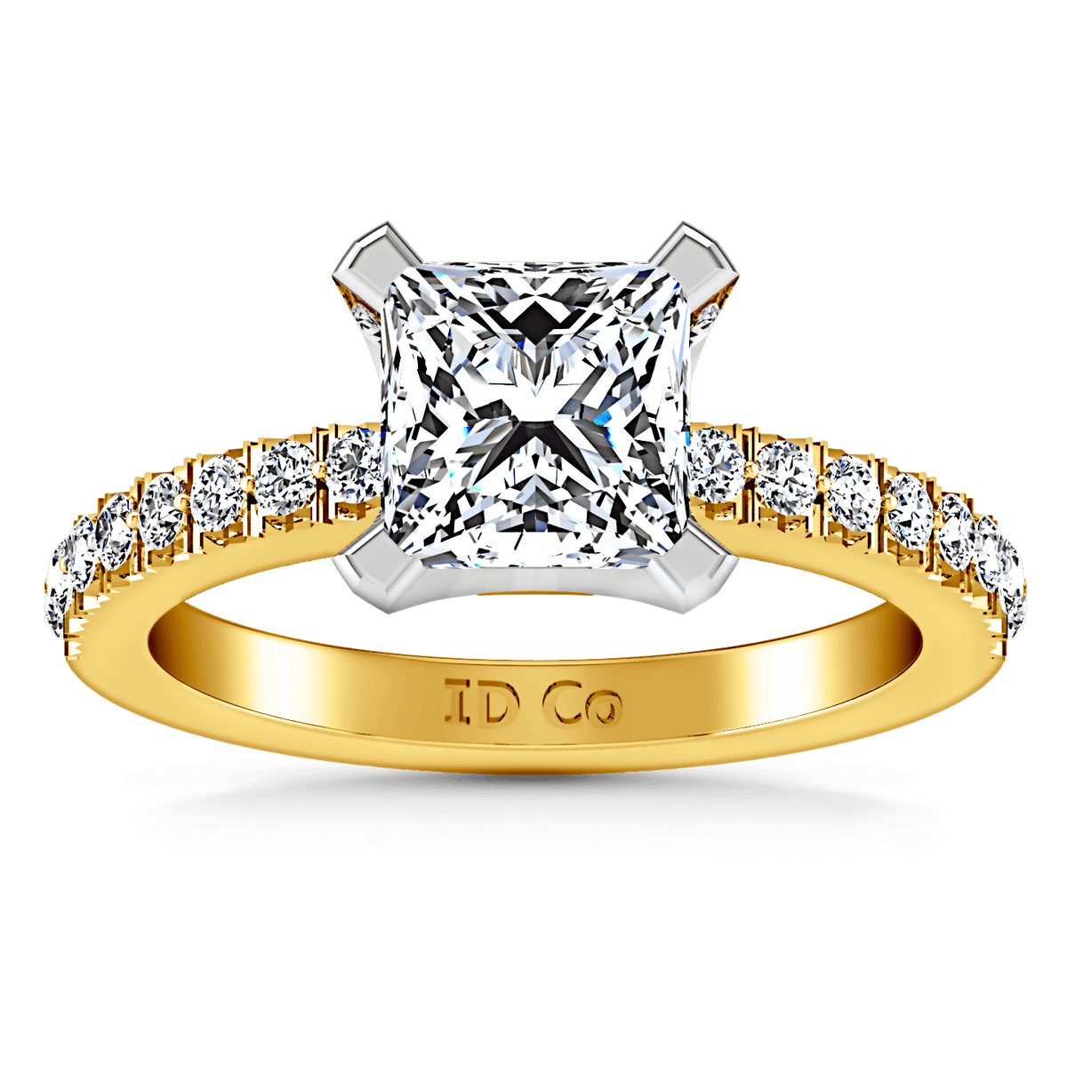 Pave Princess Cut Engagement Ring Prima 14K Yellow Gold
