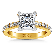 Pave Princess Cut Engagement Ring Prima 14K Yellow Gold
