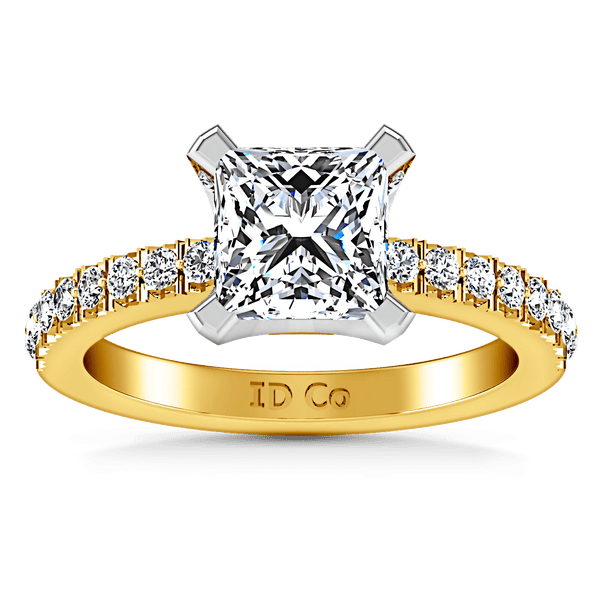 Pave Princess Cut Engagement Ring Prima 14K Yellow Gold