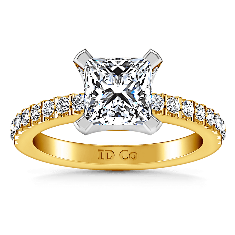 Pave Princess Cut Engagement Ring Prima 14K Yellow Gold