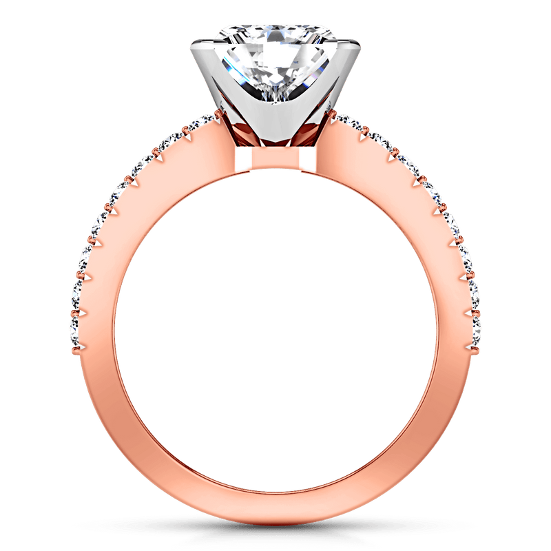 Pave Diamond Princess Cut Engagement Ring Prima 14K Rose Gold