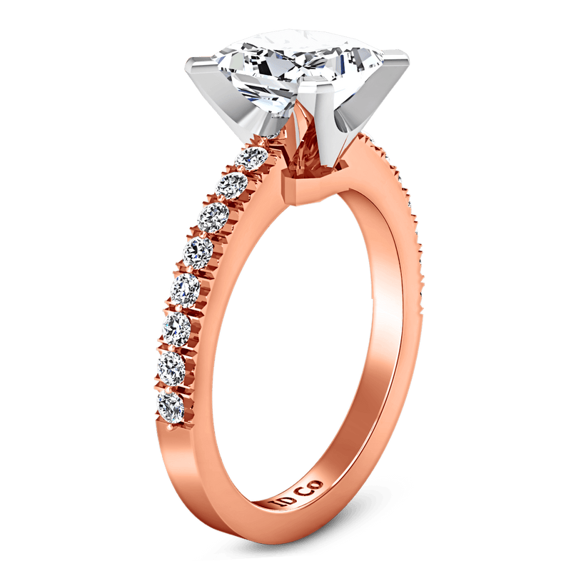 Pave Diamond Princess Cut Engagement Ring Prima 14K Rose Gold