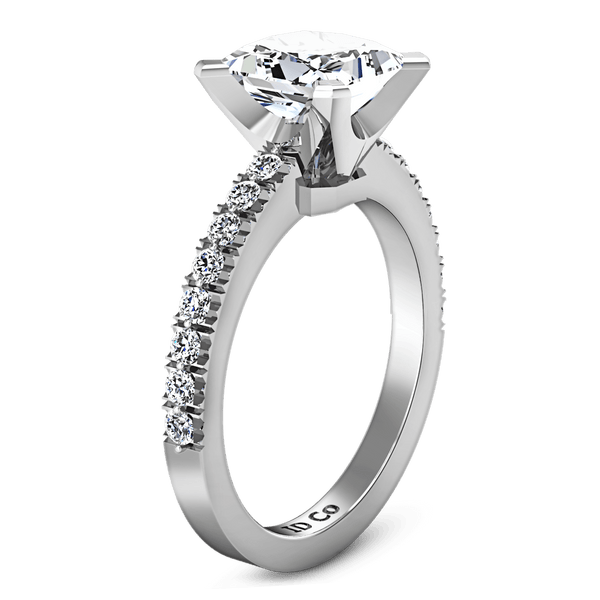 Pave Princess Cut Diamond Engagement Ring Prima 14K White Gold
